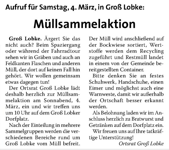 Algermissener Gemeindebote Einladung Müllsammelaktion 22.02.2017