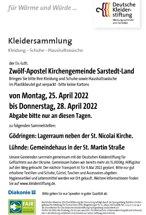 Kleidersammlung April 2022