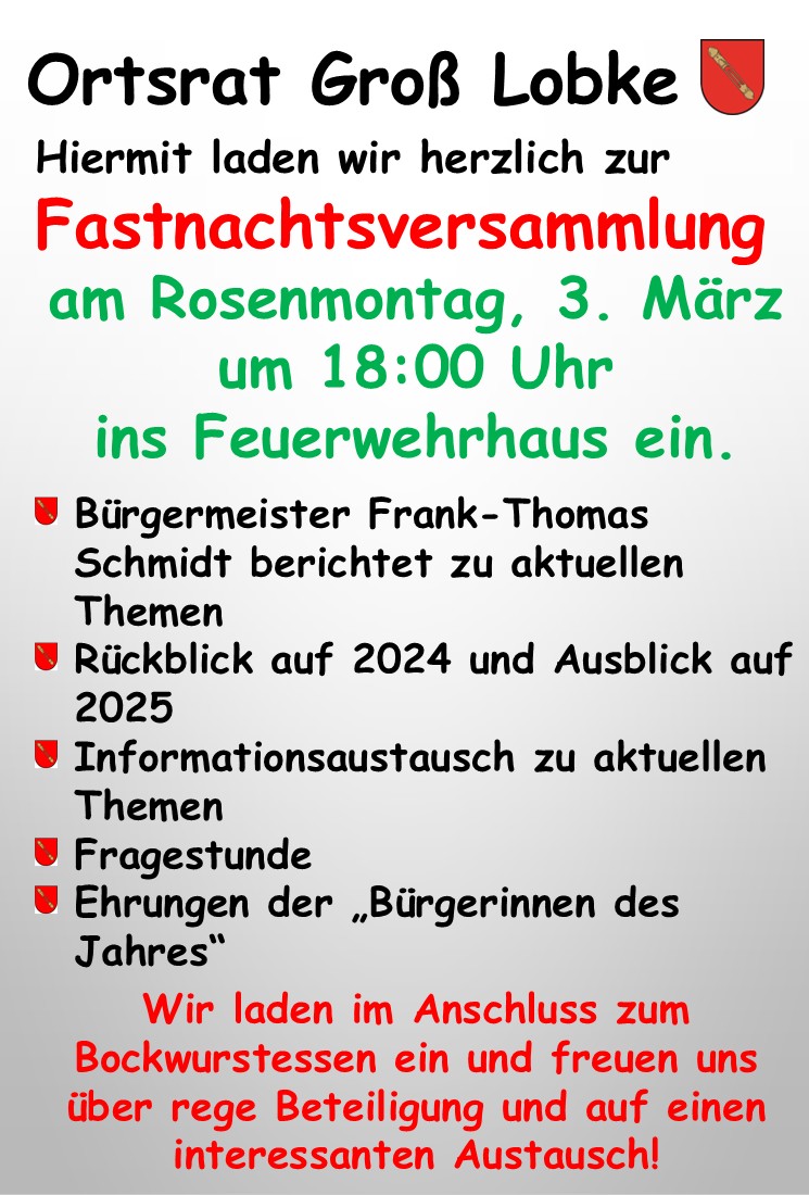 Einladung Fastnachtsversammlung 2025