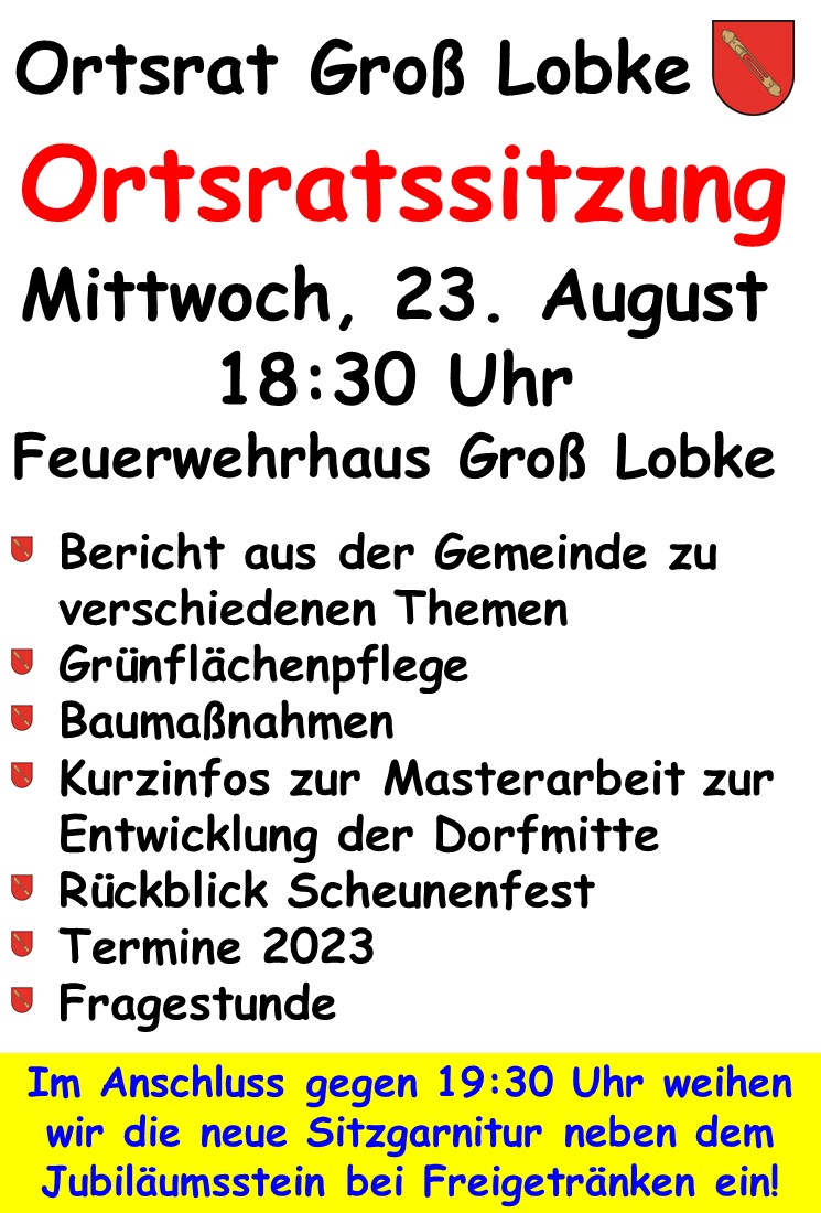 Einladung Ortsratssitzung 23.08.2023